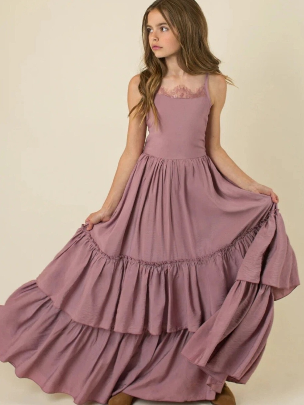 Joyfolie Mauve Tiered Ruffle Maxi Dress